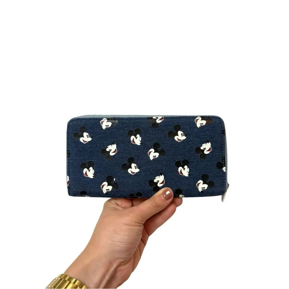 Disney Parks Loungefly Mickey Mouse Denim‎ Zip Around Lay Flat Wallet